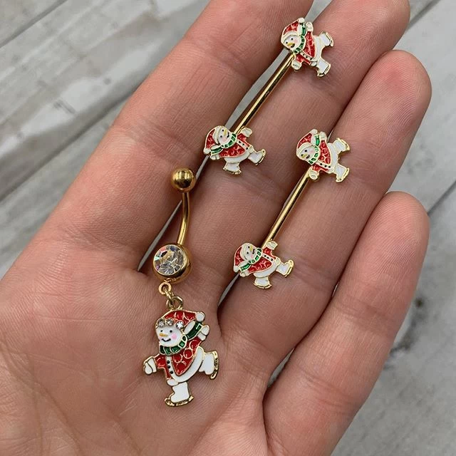 14 Gauge 13/16 Candy Corn Pumpkin Halloween Dangle Nipple Ring Set 2 14 Gauge 13/16 Candy Corn Pumpkin Halloween Dangle Nipple Ring Set - Image 2