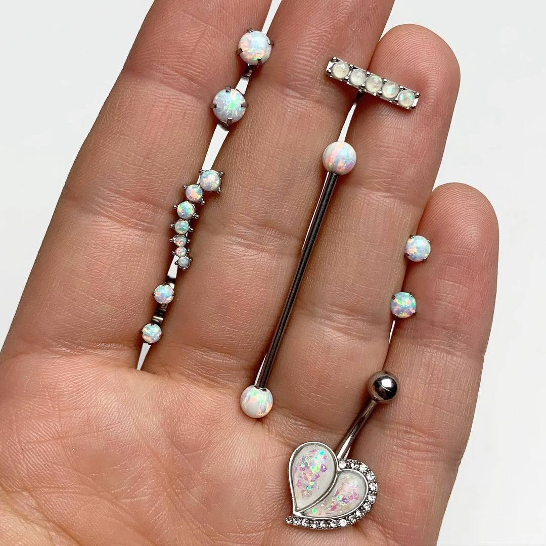 Gaby White Synthetic Opal Stainless Steel Post Stud Earring Pack Set Of 3 2 Gaby White Synthetic Opal Stainless Steel Post Stud Earring Pack Set Of 3 - Image 2