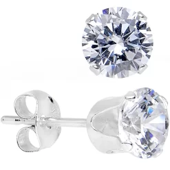 Clear 925 Sterling Silver .47 Carat Cubic Zirconia Round Stud Earrings