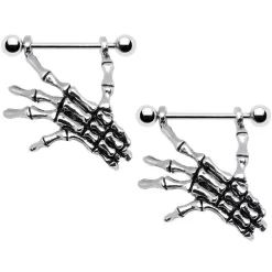 14 Gauge 3/4 Skeleton Hand Dangle Nipple Shield Set