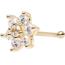 Solid 14kt Yellow Gold Clear Cubic Zirconia Flower Nose Stud