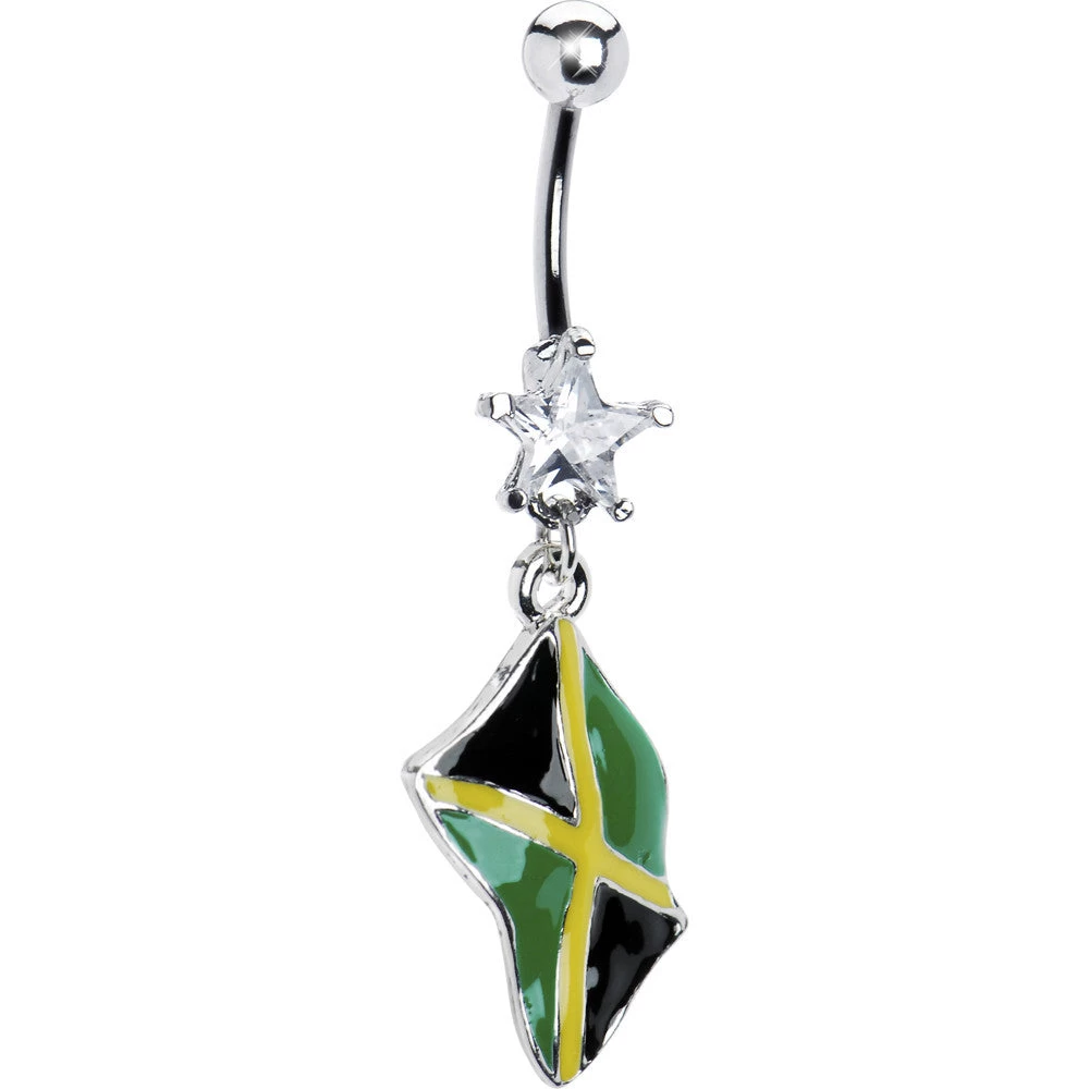 Momo Jamaica Flag Dangle Belly Ring 1 Momo Jamaica Flag Dangle Belly Ring