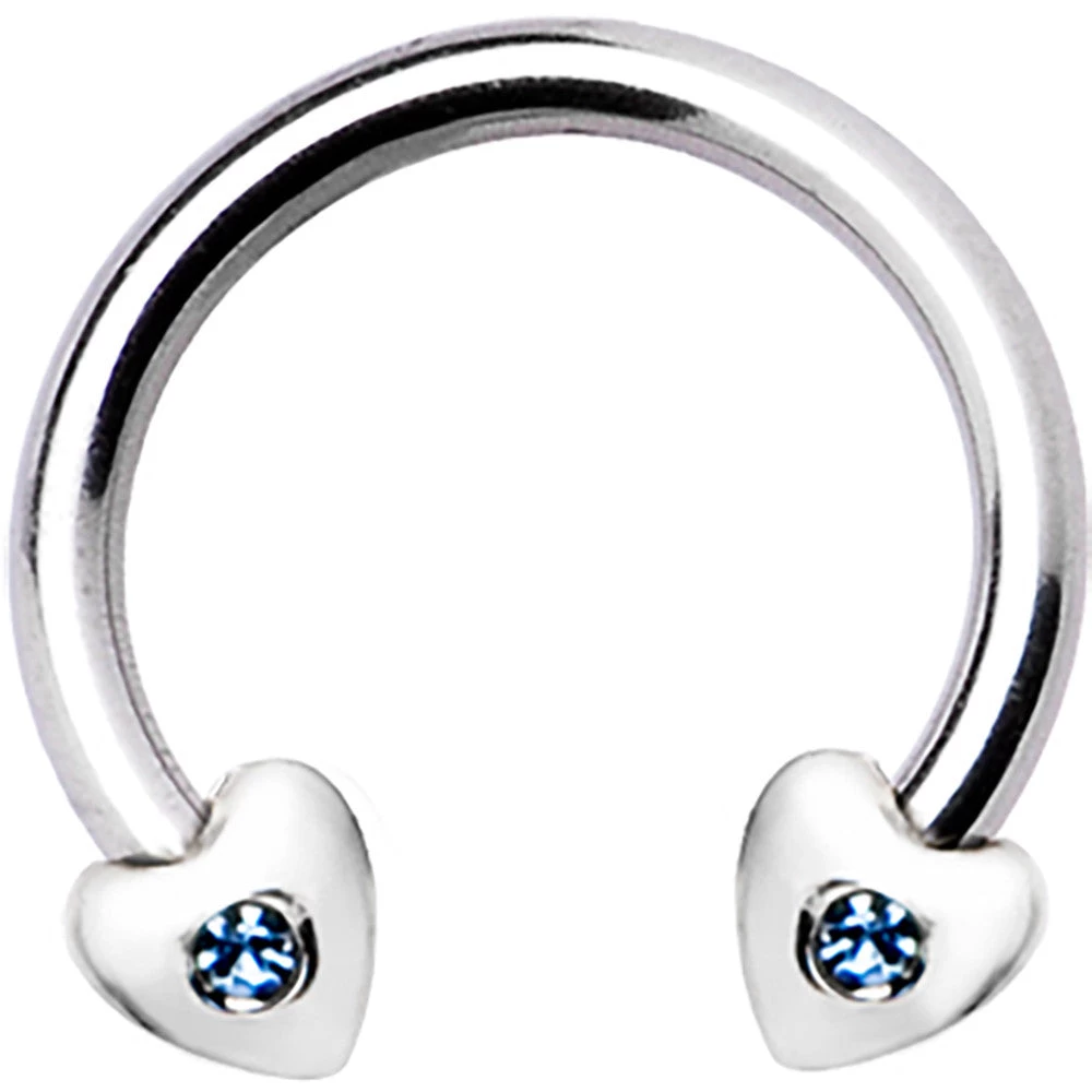 Silver 925 L. Blue Crystal Heart Horseshoe Circular Barbell 1 Silver 925 L. Blue Crystal Heart Horseshoe Circular Barbell
