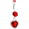 925 Sterling Silver Red CZ Dangle Heart Belly Ring