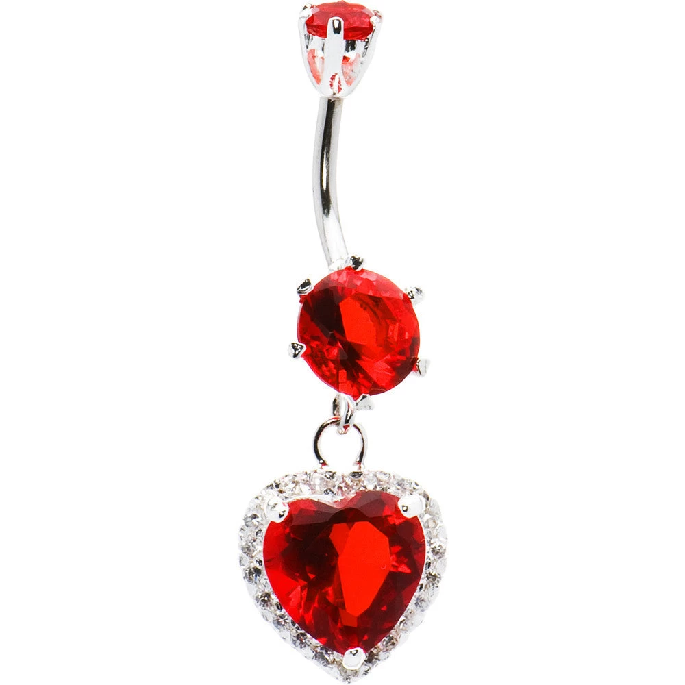 925 Sterling Silver Red CZ Dangle Heart Belly Ring 1 925 Sterling Silver Red CZ Dangle Heart Belly Ring
