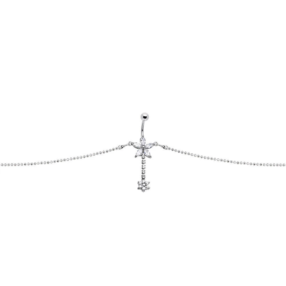 Momo Clear Gem Floweret Flower Belly Chain 1 Momo Clear Gem Floweret Flower Belly Chain