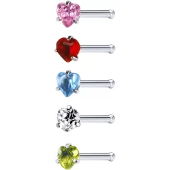 Momo 18 Gauge Stainless Steel Heart CZ Nose Bone Pack Set