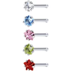 Momo 18 Gauge Stainless Steel Star CZ Nose Bone Pack Set