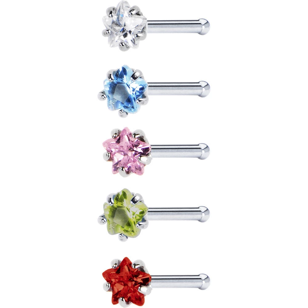 Momo 18 Gauge Stainless Steel Star CZ Nose Bone Pack Set 1 Momo 18 Gauge Stainless Steel Star CZ Nose Bone Pack Set