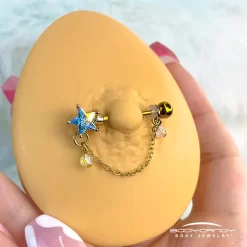 Gaby 14 Gauge 5/8 Aurora Gem Gold Tone Star Chain Dangle Nipple Ring Set -Body Jewelry Store 350533110 1581755939017105 5850009716873795536 n