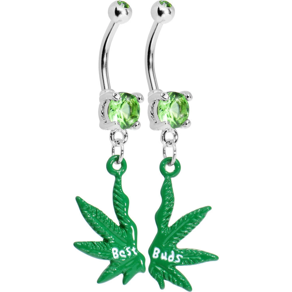 Best Buds Pot Leaf Best Friends Belly Ring Set 1 Best Buds Pot Leaf Best Friends Belly Ring Set