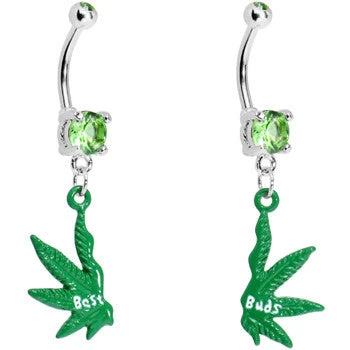 Best Buds Pot Leaf Best Friends Belly Ring Set 2 Best Buds Pot Leaf Best Friends Belly Ring Set - Image 2