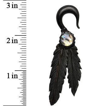 2 Gauge Organic Areng Wood Spirit Feathers Hanger Plug Set 2 2 Gauge Organic Areng Wood Spirit Feathers Hanger Plug Set - Image 2