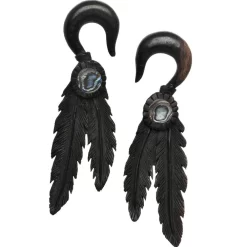 0 Gauge Organic Areng Wood Spirit Feathers Hanger Plug Set