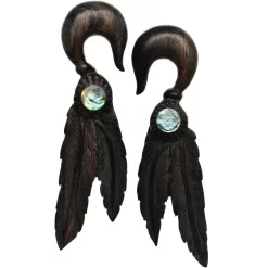 7/16 Organic Areng Wood Spirit Feathers Hanger Plug Set