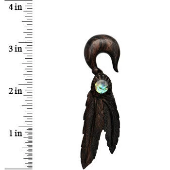 7/16 Organic Areng Wood Spirit Feathers Hanger Plug Set 2 7/16 Organic Areng Wood Spirit Feathers Hanger Plug Set - Image 2