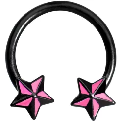 Gaby 14 Gauge 9/16 Black Pink Nautical Star Horseshoe Circular Barbell