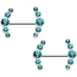 14 Gauge 5/8 Aqua Gem Steel Round Quintet Nipple Shield Set