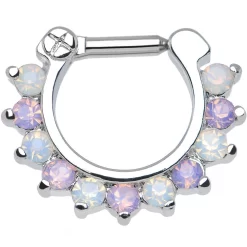 Gaby 14 Gauge 1/4 Alluring Faux Opal And Light Purple Gem Septum Clicker