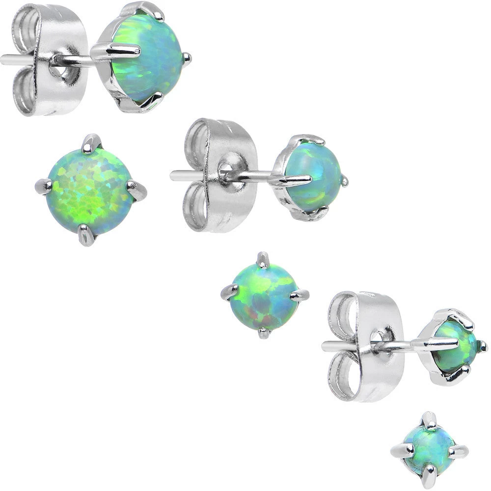 Gaby Brilliant Green Synthetic Opal Stud Earrings 3 Pair Set 1 Gaby Brilliant Green Synthetic Opal Stud Earrings 3 Pair Set