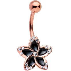 Gaby Clear Gem Rose Gold Plated Midnight Pitch Flower Belly Ring