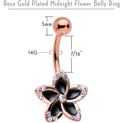 Gaby Clear Gem Rose Gold Plated Midnight Pitch Flower Belly Ring -Body Jewelry Store 53173.otherimage2