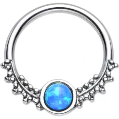 14 Gauge 1/2 Synthetic Blue Opal Drops Of Dew Captive Ring