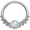 14 Gauge 1/2 Synthetic White Opal Drops Of Dew Captive Ring