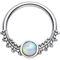 14 Gauge 1/2 Synthetic White Opal Drops Of Dew Captive Ring