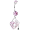 925 Sterling Silver Pink CZ Secret Love Heart Lock Dangle Belly Ring