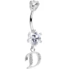 925 Sterling Silver Clear CZ Ornate Script Initial D Dangle Belly Ring