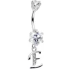 925 Sterling Silver Clear CZ Ornate Script Initial E Dangle Belly Ring