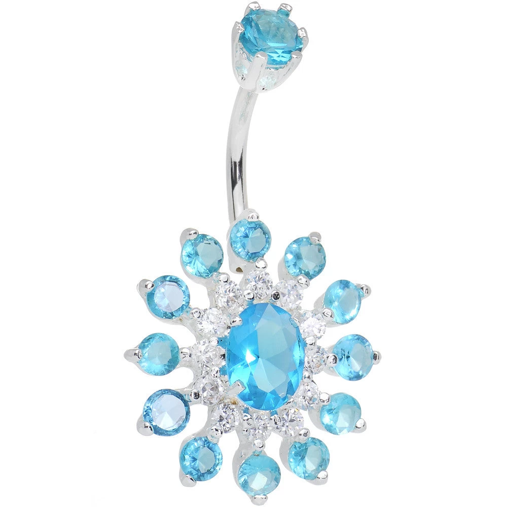 925 SilverClear Blue CZ Mandala Flower Bottom Mount Belly Ring 1 925 SilverClear Blue CZ Mandala Flower Bottom Mount Belly Ring