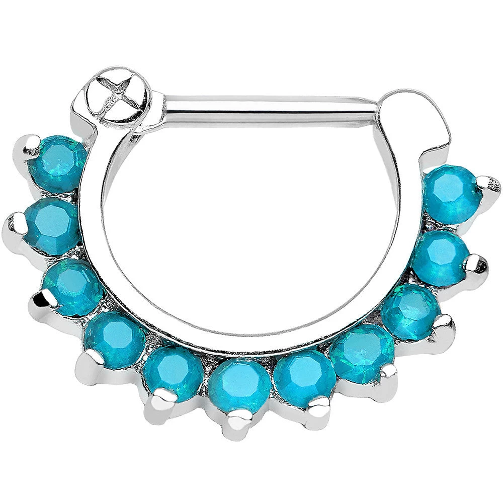 Gaby 16 Gauge 5/16 Caribbean Blue Gem Septum Clicker 1 Gaby 16 Gauge 5/16 Caribbean Blue Gem Septum Clicker