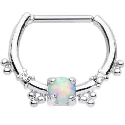 Gaby 16 Gauge Clear Gem Iridescent Imitation Opal Simple Septum Clicker