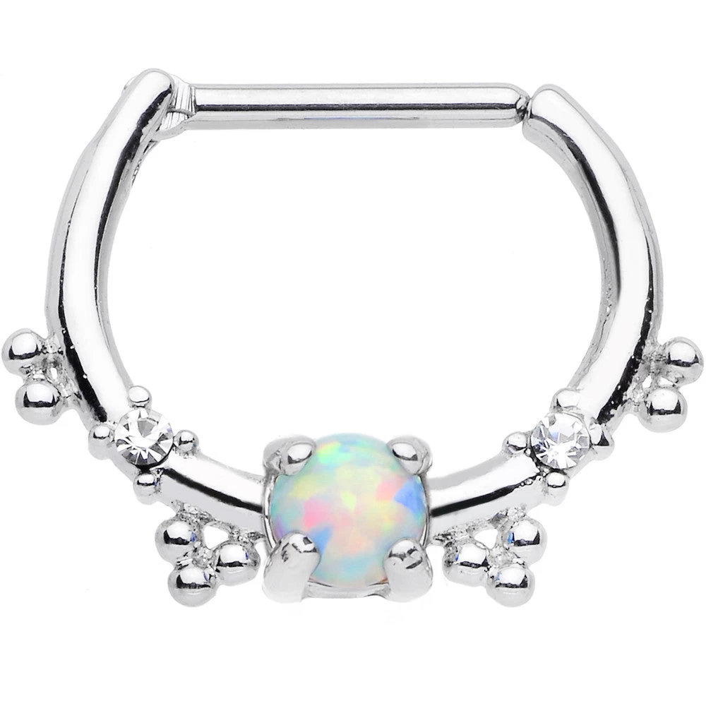 Gaby 16 Gauge Clear Gem Iridescent Imitation Opal Simple Septum Clicker 1 Gaby 16 Gauge Clear Gem Iridescent Imitation Opal Simple Septum Clicker
