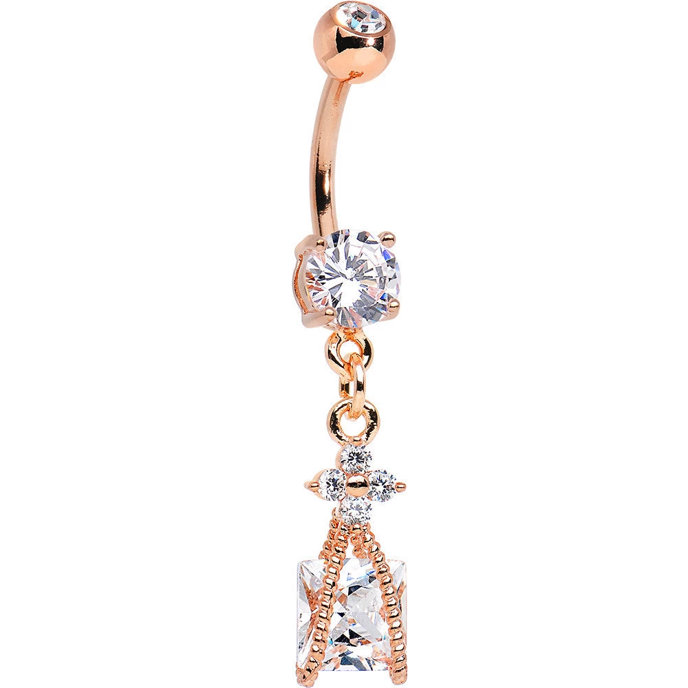 14kt Rose Gold Plated Clear CZ Capture Me Dangle Belly Ring 1 14kt Rose Gold Plated Clear CZ Capture Me Dangle Belly Ring