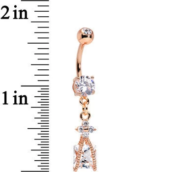 14kt Rose Gold Plated Clear CZ Capture Me Dangle Belly Ring 2 14kt Rose Gold Plated Clear CZ Capture Me Dangle Belly Ring - Image 2