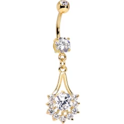 14kt Gold Plated Clear Gem Tribal Fan Drop Dangle Belly Ring