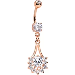 14kt Rose Gold Plated Clear Gem Tribal Fan Drop Dangle Belly Ring