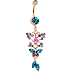 Gaby Aqua Pink Rose Gold Anodized Vibrant Butterfly Dangle Belly Ring