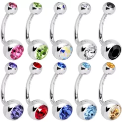 Momo 10 Piece J-Bar Belly Ring Pack Set Created With Crystals