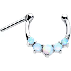 16 Gauge 1/4 White Synthetic Opal Steel Bar Simple Septum Clicker -Body Jewelry Store 58553.otherimage1