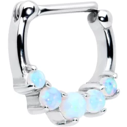16 Gauge 1/4 White Synthetic Opal Steel Bar Simple Septum Clicker -Body Jewelry Store 58553.otherimage2