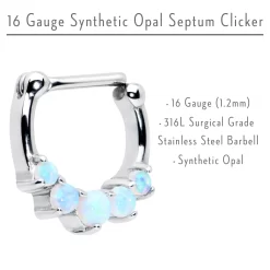 16 Gauge 1/4 White Synthetic Opal Steel Bar Simple Septum Clicker -Body Jewelry Store 58553.otherimage4