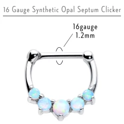 16 Gauge 1/4 White Synthetic Opal Steel Bar Simple Septum Clicker -Body Jewelry Store 58553.otherimage5