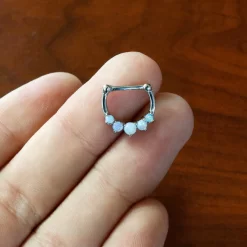 16 Gauge 1/4 White Synthetic Opal Steel Bar Simple Septum Clicker -Body Jewelry Store 58553.otherimage7