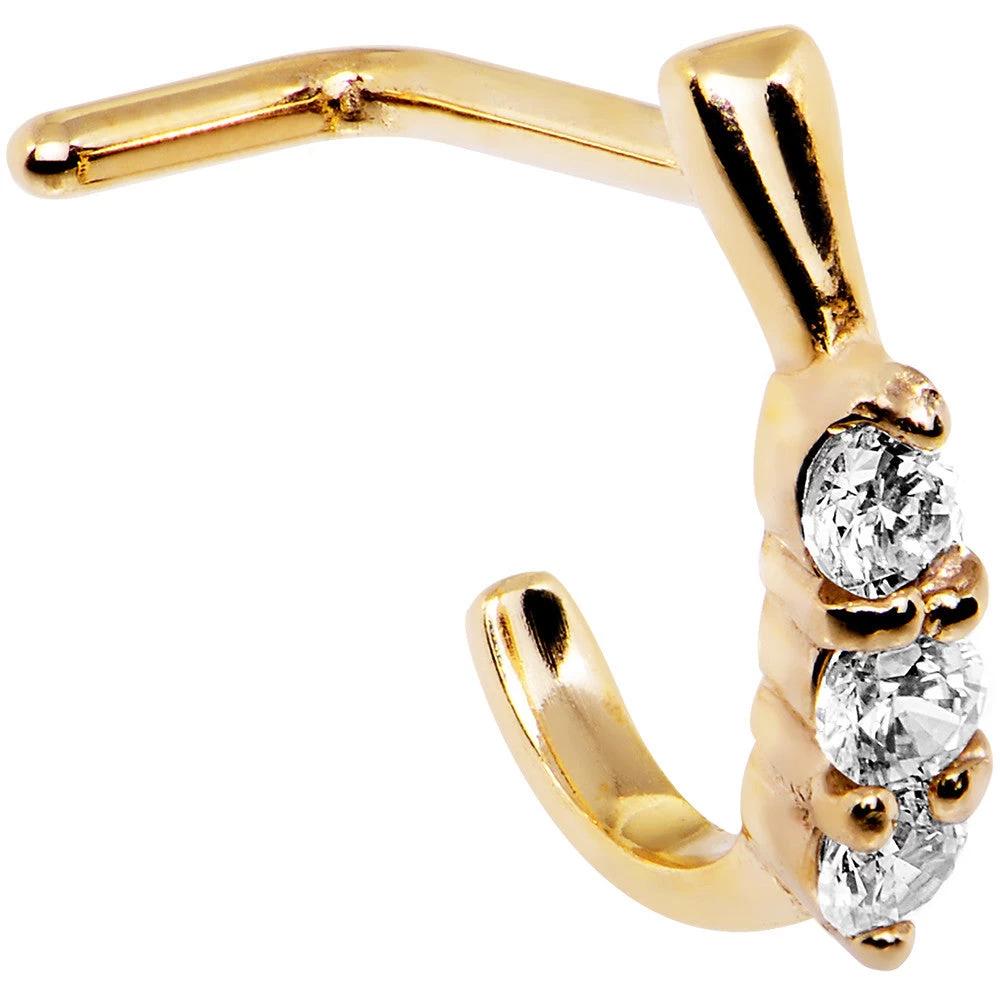 Gaby 18 Gauge Clear Gem Gold PVD Faux Hoop L Shaped Nose Ring 1 Gaby 18 Gauge Clear Gem Gold PVD Faux Hoop L Shaped Nose Ring