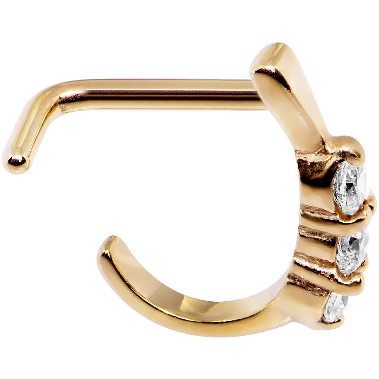 Gaby 18 Gauge Clear Gem Gold PVD Faux Hoop L Shaped Nose Ring 3 Gaby 18 Gauge Clear Gem Gold PVD Faux Hoop L Shaped Nose Ring - Image 3