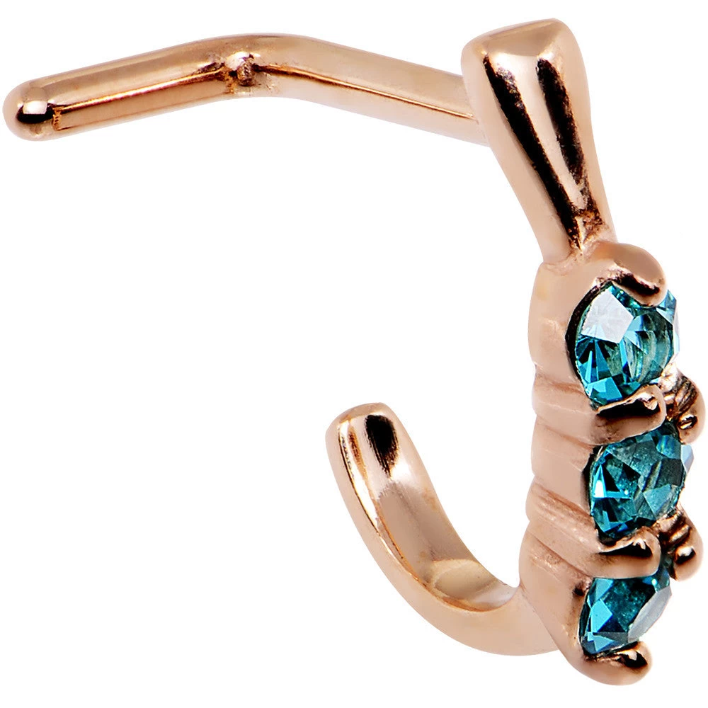 Gaby 18 Gauge Aqua Gem Rose Gold PVD Faux Hoop L Shaped Nose Ring 1 Gaby 18 Gauge Aqua Gem Rose Gold PVD Faux Hoop L Shaped Nose Ring
